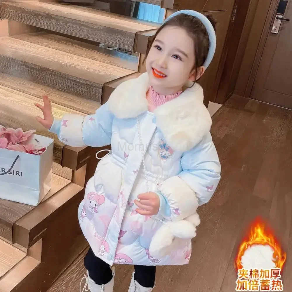 Sanrio Cartoon Cotton Clothes Child Girls Thicken Warm Coat Kuromi Princess Autumn Winter Clothing Plus Velvet Baby Winter Cute Coat H251104