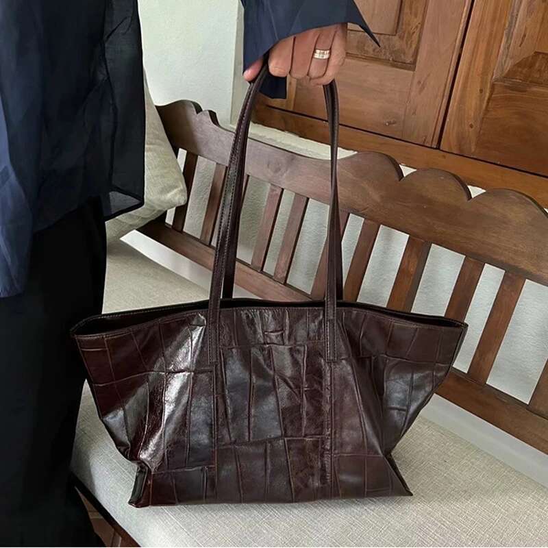 Super High-End Cowhide Tote Large Capacity Genuine Leather Crocodile Pattern Women Shoulde New Brand Shopping Bag