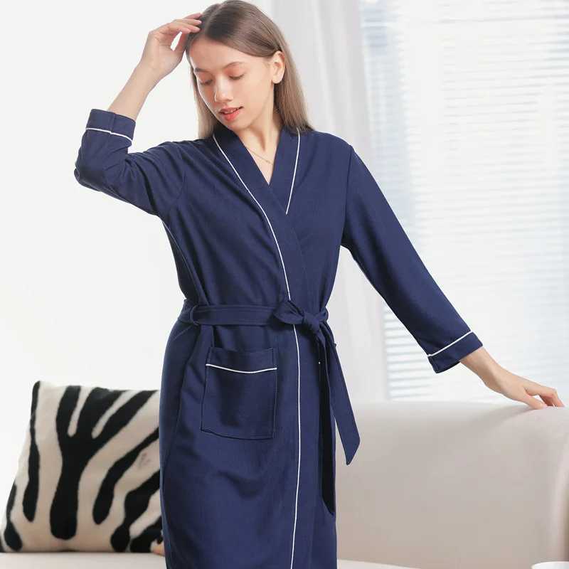 Autumn Long Sleeve Solid Waffle Kimono Unisex Lovers Soft Bath Robe Casual Home Nightrobe Sleepwear Solid Hotel Robe Bathrobe C251104