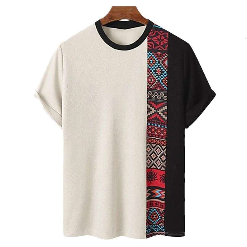 2025 European and American Summer 3D Effect Color blocked Short Sleeve Round Neck Men's T-shirt New Casual Versatile Fashion Clothing