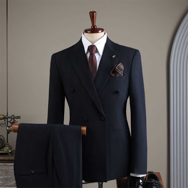 Suits: Men's High-Class Business Double-Button Plaid Three-Piece Set for the Groom's Wedding Dress S25114