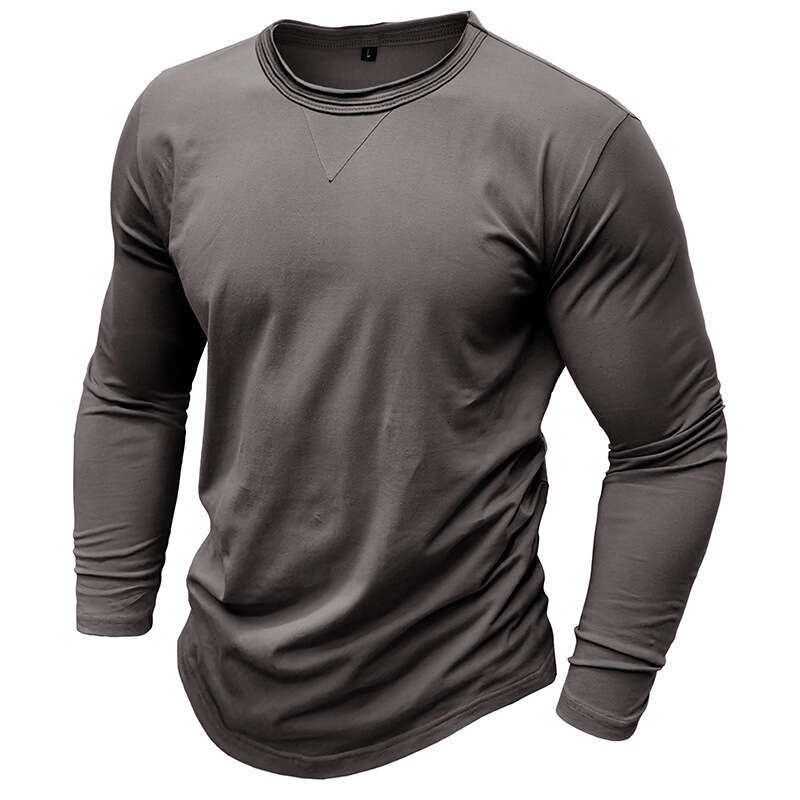 autumn and winter long sleeved round neck T-shirt men's earth pure cotton base shirt top 2025 new casual fashion trend clothing