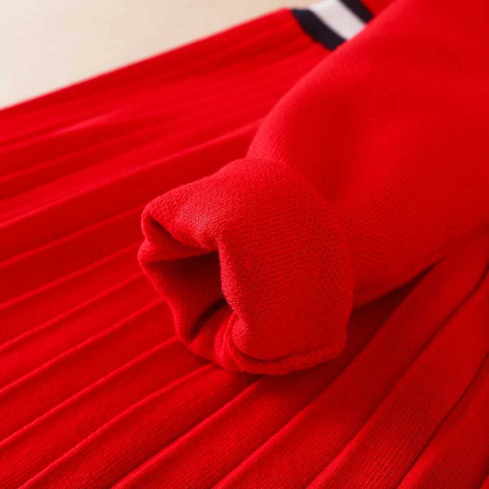 Girls Sweater Dress Long Sleeves 2024 New Knit Clothes Round Neck Princess Dress Preppy Style Kids Bow Knitwear C251104