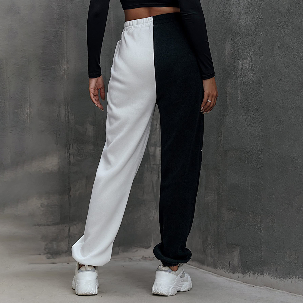2025 autumn and winter new Tai Chi picture hot stamping loose sports pants with black and white pocket splicing fleece pants for women