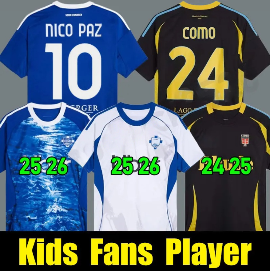 25 26 Como Soccer Jerseys 2025 2026 NICO PAZ PERRONE VERDI BASELLI 2024 Fourth Special Men Kids football Jersey shirts Kit Home Away Third