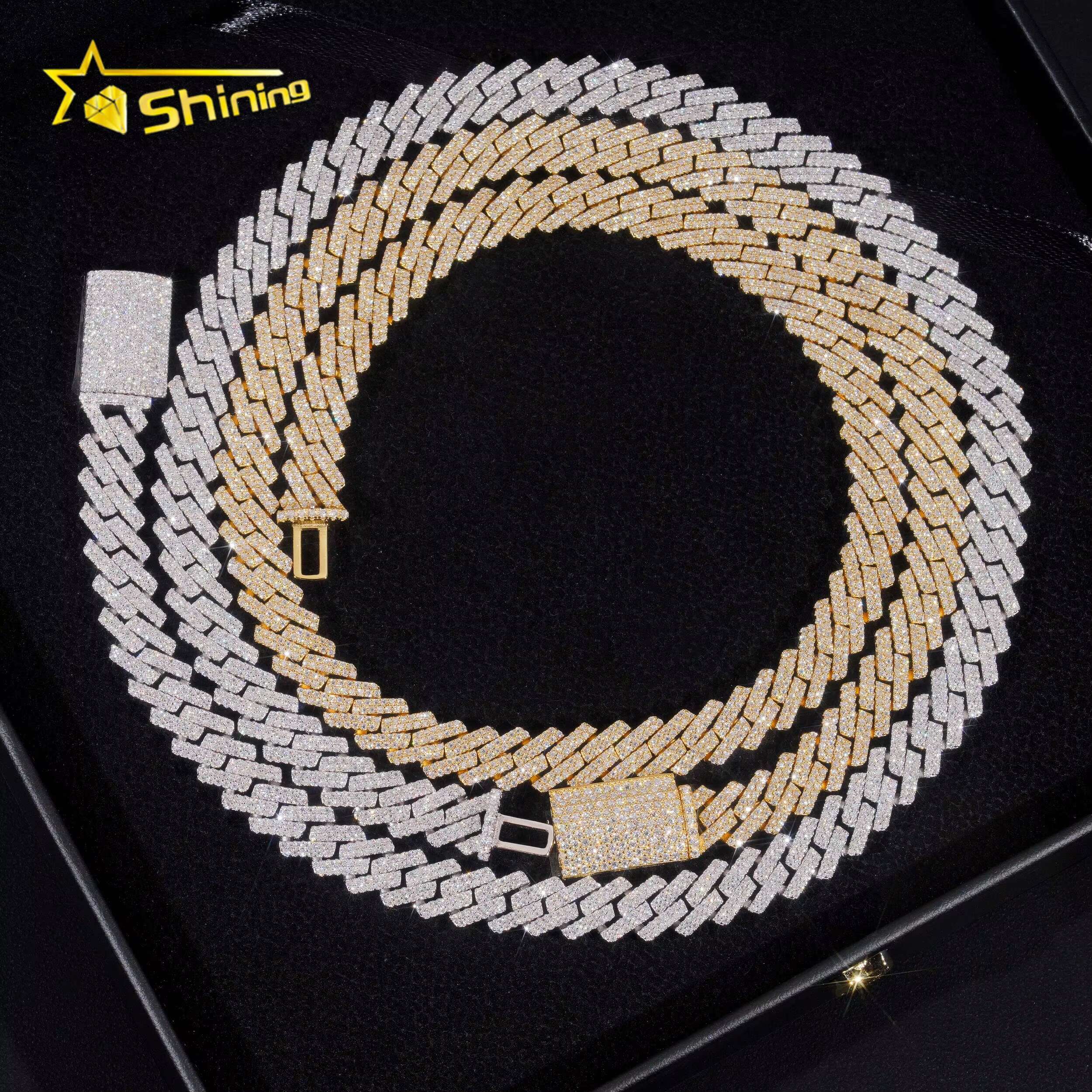 Factory Price 10mm Width 2Rows 925 Solid Silver Iced Out GRA Hip Hop Jewelry Moissanite Cuban Link Chain Bracelet Men