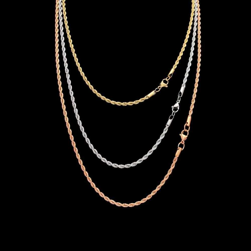 Stainless Steel 3mm Rope Chain Necklace 18inch 22inch Gold Silver Color High Quality Hiphop Fashion Jewelry For Men/WomenXJ251104