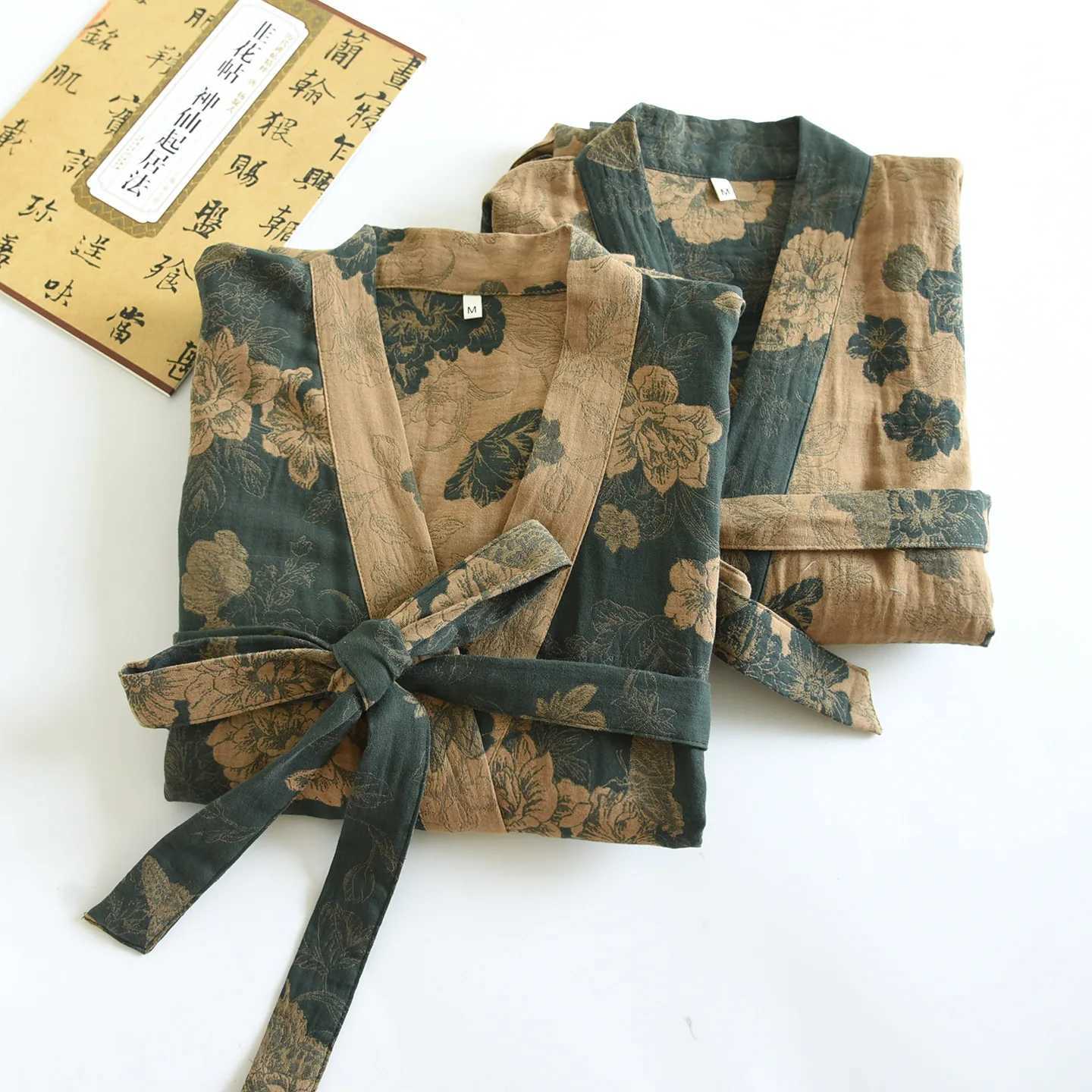 100 Cotton Vintage Print Dressing Gowns For Women Casual Home Wear Robe Loose Autumn Winter Bathrobe Female Room Wear Sleepwear C251104