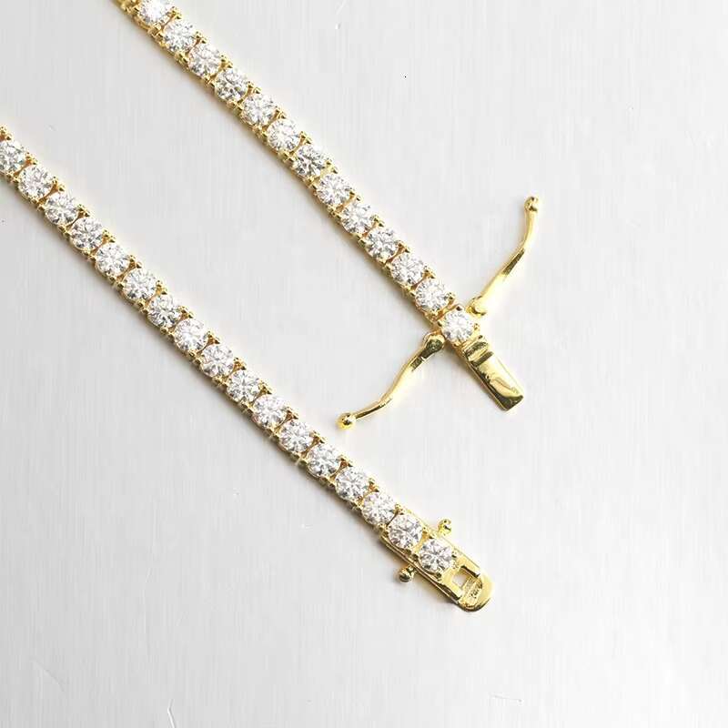 925 Sterling Silver Tennis Chain16/16/20/22/24 Inches 14K 18K Gold Plated 3.0mm Round Moissanite Necklace Tennis Necklace