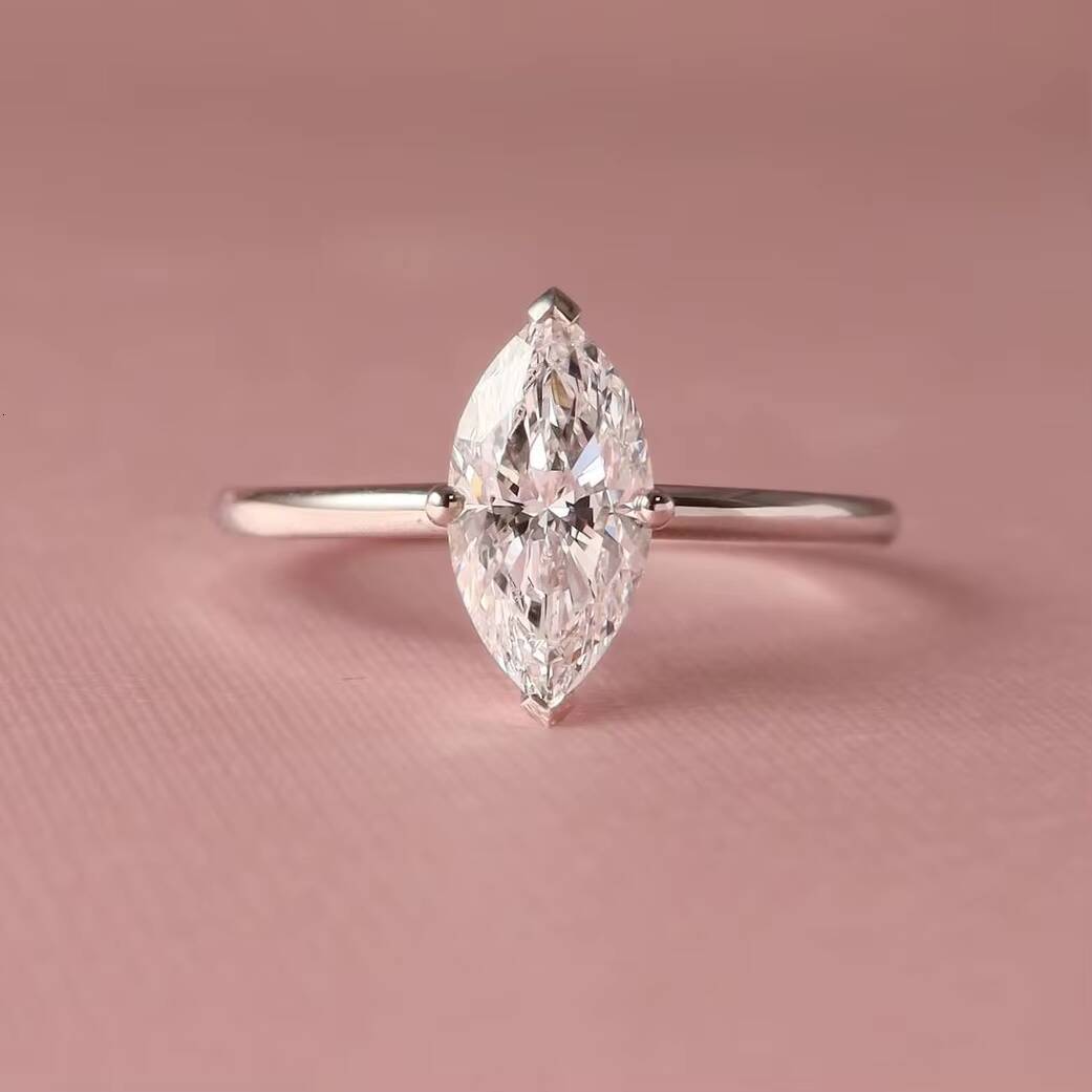 GRA Certified Premium 3CT Moissanite Engagement Band Women 14K 18K White Gold Marquise Cut Moissanite Ring Wedding Band