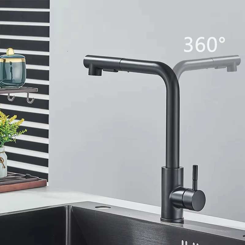 Rozin ible Gourmet Kitchen Faucet Black Pl Out 2 Ways Nozzle Faucets 360 Rotation Hot Cold Water Sink Mixer Tap SUS304 Y251104