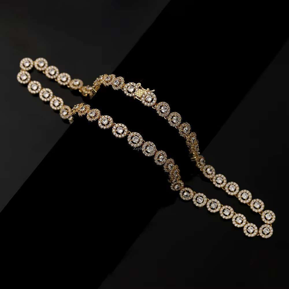 7MM Sier 10k Solid Gold Plated Dia Round Brilliant Cut VVS 1 Moissanite Zircon Tennis Chain Necklace