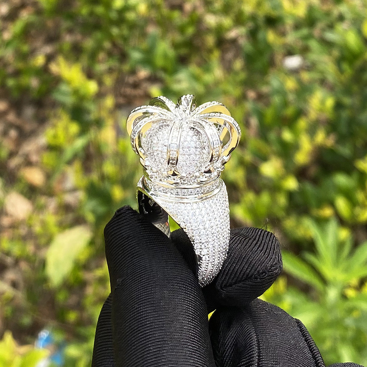 HipHop Style Mens Crown Ring Moissanite Real Gold Plated Fashion Personality Trendy HighEnd Feel Ring