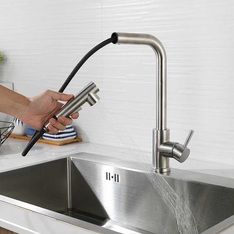 7 Word Touch on Kitchen Sink Faucets Stainless Steel Hot Cold Pl Out Kitchen Mixer Tap Bed Nickel Touch Kitchen Faucet Y251104