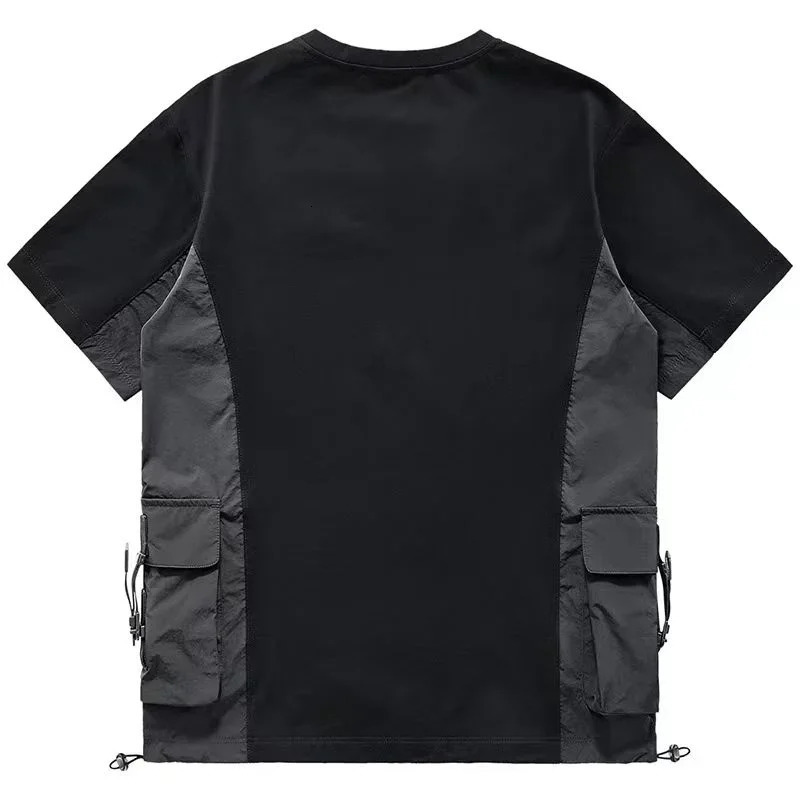 Summer heavy industrial short sleeved T-shirt for men with multiple functional pockets color matching half sleeved T-shirt INS fashion 250403