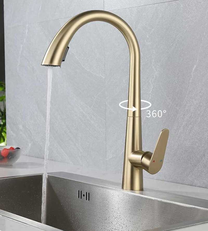 Kitchen Pl-out Faucet 360 Rotation Dual-mode Outlet Hot and Cold Faucet Stainless steel GoldWhiteGun GrayBlack Y251104