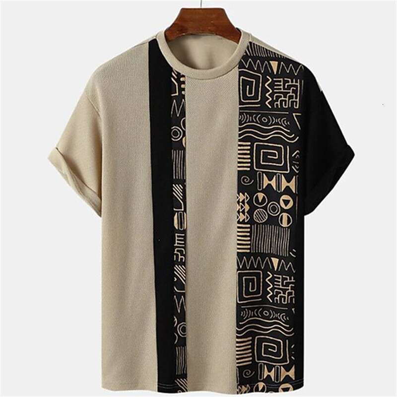 2025 European and American Summer 3D Effect Color blocked Short Sleeve Round Neck Men's T-shirt New Casual Versatile Fashion Clothing