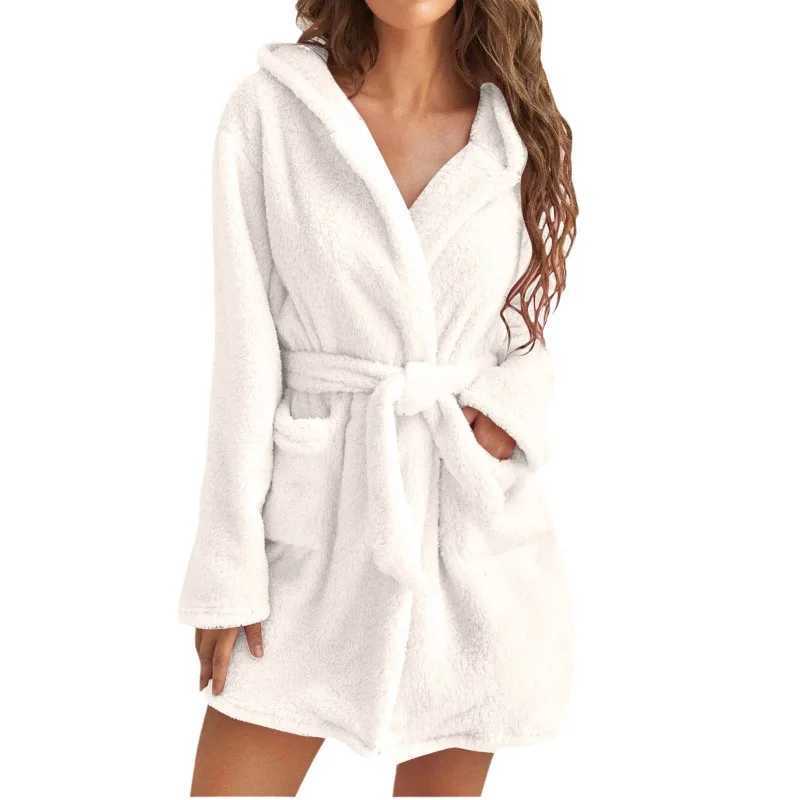 Winter Women Bath Robe Fluffy Plush Pyjamas Ladies Sexy Hooded Dressing Solid Color Gown Warm Bathrobe Female loungewear C251104