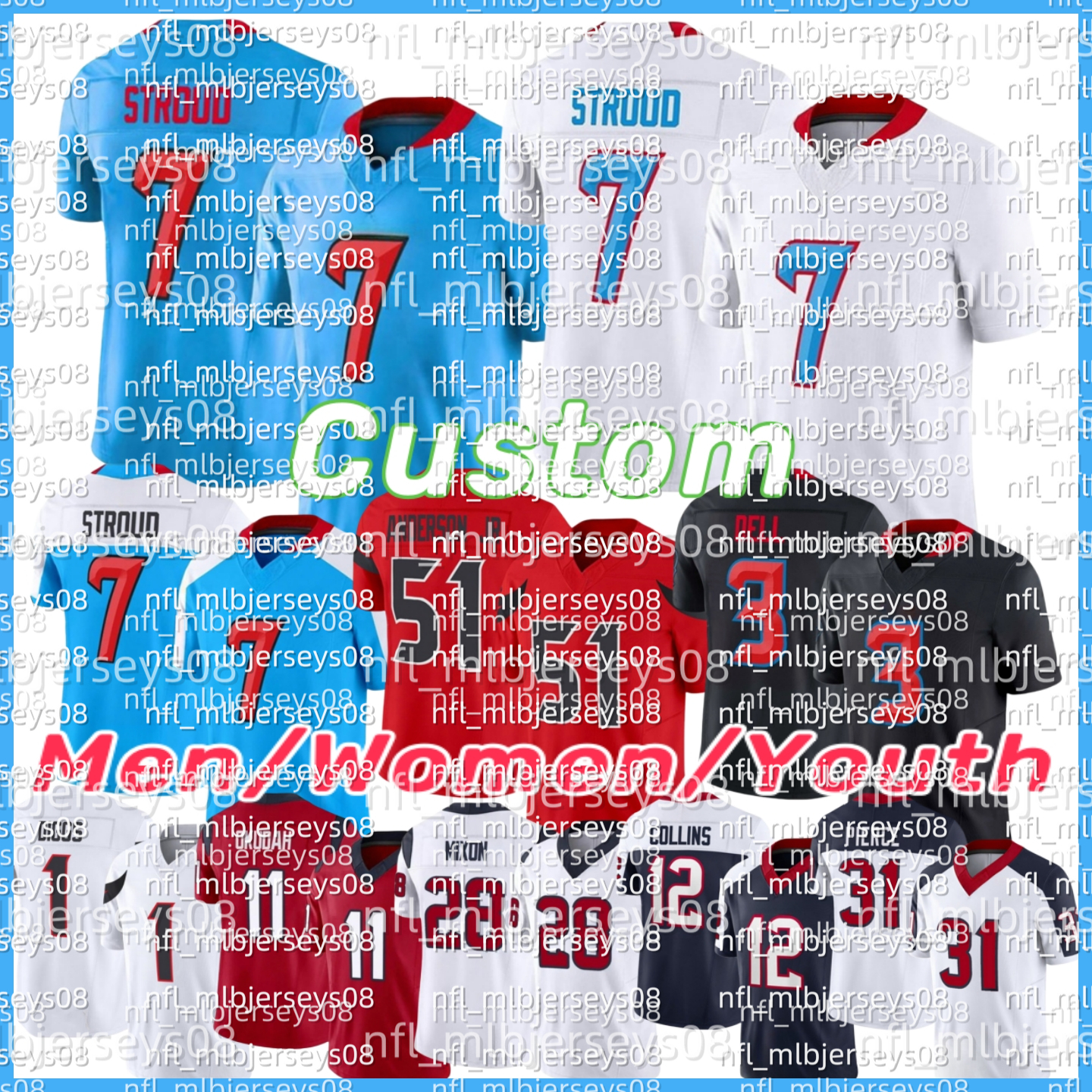 NFL Texans Jersey C.J.Stroud Tank Nico Collins Joe Mixon Stefon Diggs Dameon Pierce Will Anderson Jr Dalton Schultz Henry Azeez Al-Shaair Derek Stingley Jr Football nnk