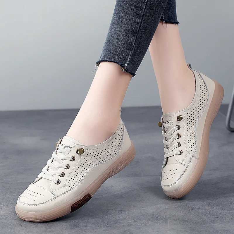 Womens flat shoes summer breathable cut casual shoes womens soft soled leather flat shoes womens flat shoes Z250403