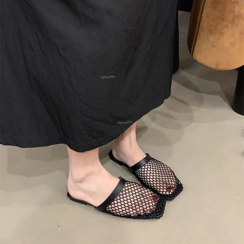 New Designer Sandals With Free Shipping Forest Style Mesh Hollow Toe Half Slipper Women's Summer 2025 Evening Breeze Gentle Low Heel Vacation Bea