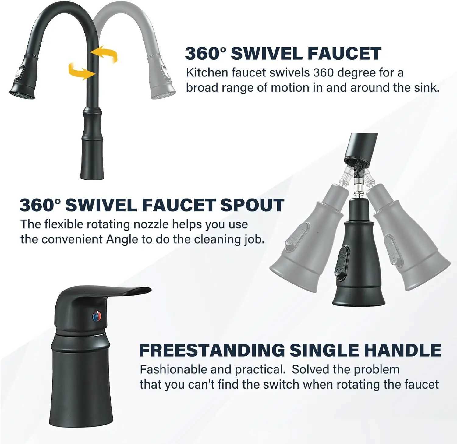 Kitchen Sink Faucet3 Hole Kitchen Faucets with Pl Down SprayerKitchen Faucets with Soap Dispenser Oantron 2 Hole High Arc Y251104