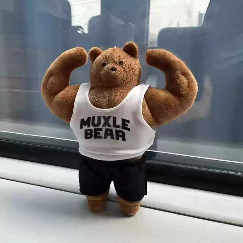 Muscle Bear Fitness Bag Doll Pendant Keychain Mobile Backpack Decorative Pendant Plush Brown Bear Fitness Souvenir GiftW251103