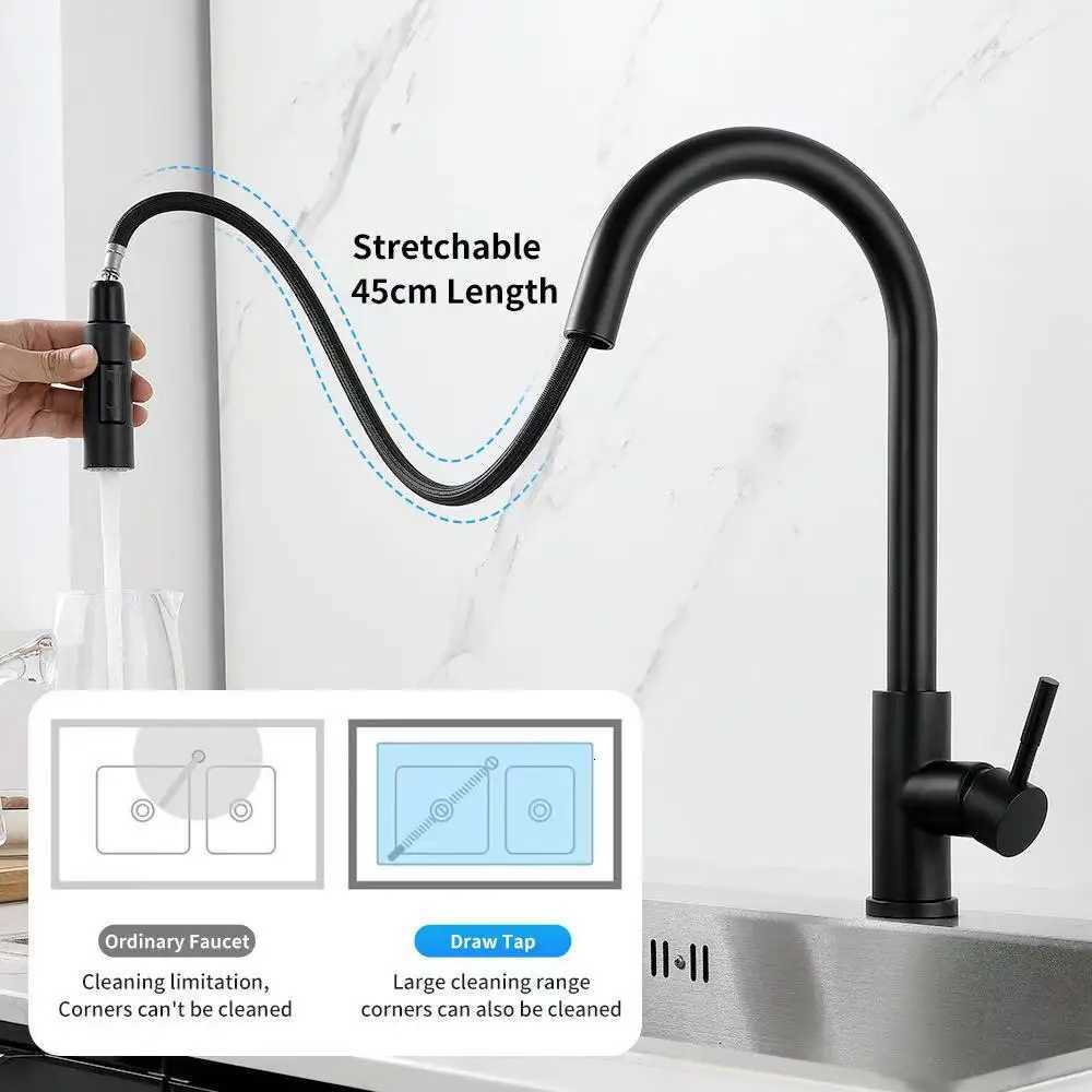 Kitchen Faucet Pl Out Bed Nickle Stainless Steel Black Kitchen Mixed Tap Kitchen Sink Tap Y251104