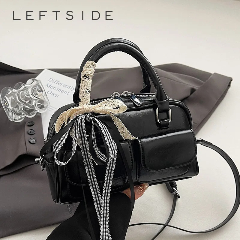 LEFTSIDE PU Leather Small Cross Body Bag Womens Shoulder Bag Y2K Short Handle Square Handbag Retro Handbag 250402
