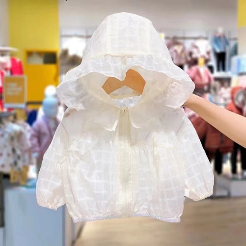 Childrens and Girls Hoodie Sunscreen Coat Summer Solid Flat Top Lightweight Breathable 26 Years 250325z
