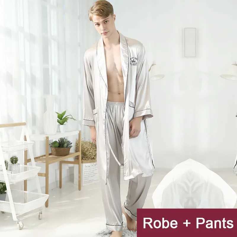 Men Robe Set Satin Loose Kimono Bathrobe Gown Sexy Long Sleeve Autumn Sleepwear Nightgown Bridegroom Wedding Intimate Lingerie C251104