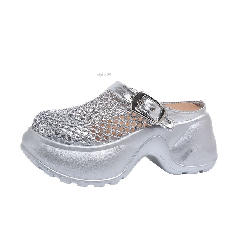 New Designer Sandals With Free Shipping Cool Women's 2025 Woven Baotou Half Slippers Sponge Cake Thick Sole Foot Stomping Hollow Slippers