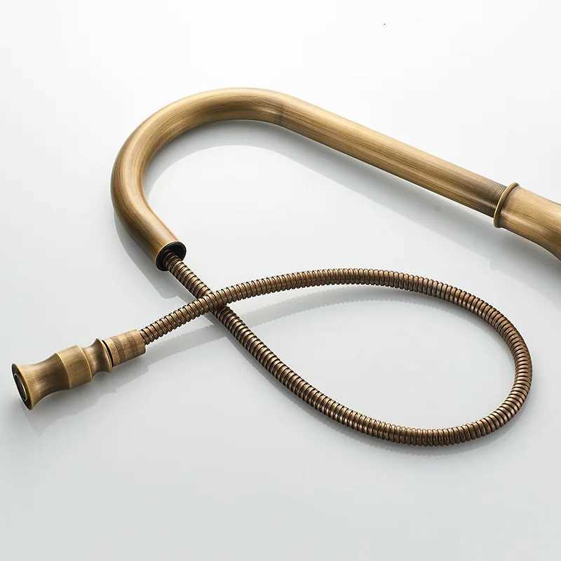 Antique Kitchen Faucet Pl Out Spray Kitchen Sink Single Handle Deck Mount Water Crane 360 Rotation Hot Cold Water Mixer Tap Y251104