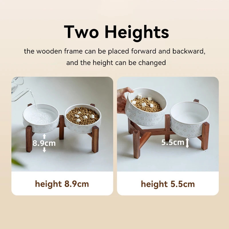 Ceramic Dog Bowl Set with Wooden Stand 1200ml 1800ml Anti Slip Pet Feeder for Medium Large Dogs Elevated Double Food Water Dish 251103