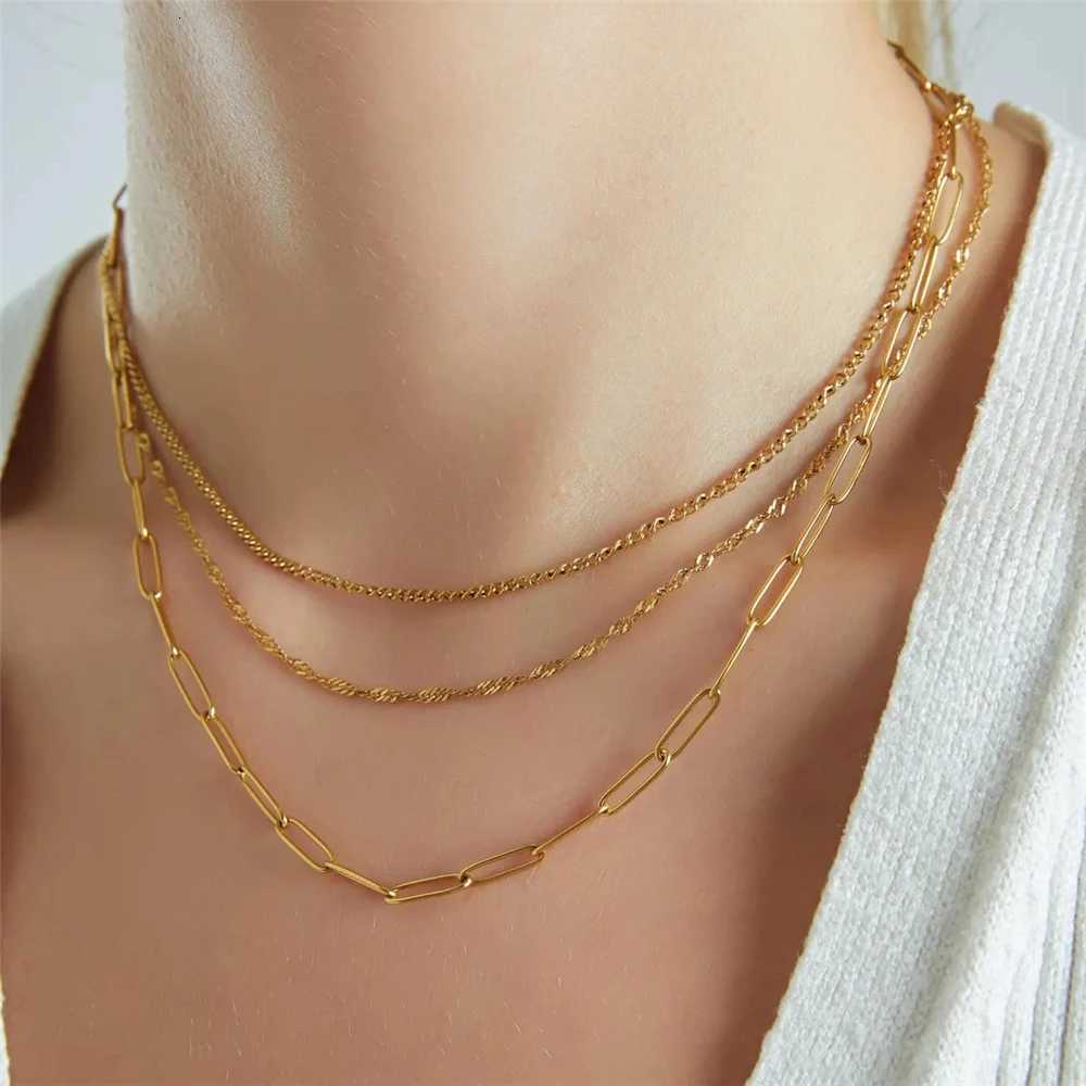 EUEAVAN 1pc Stainless Steel Chain Necklace for Women Basic Gold Color Paperclip Link Cuban Twisted Snake Chain Fashion JewelryXJ251104