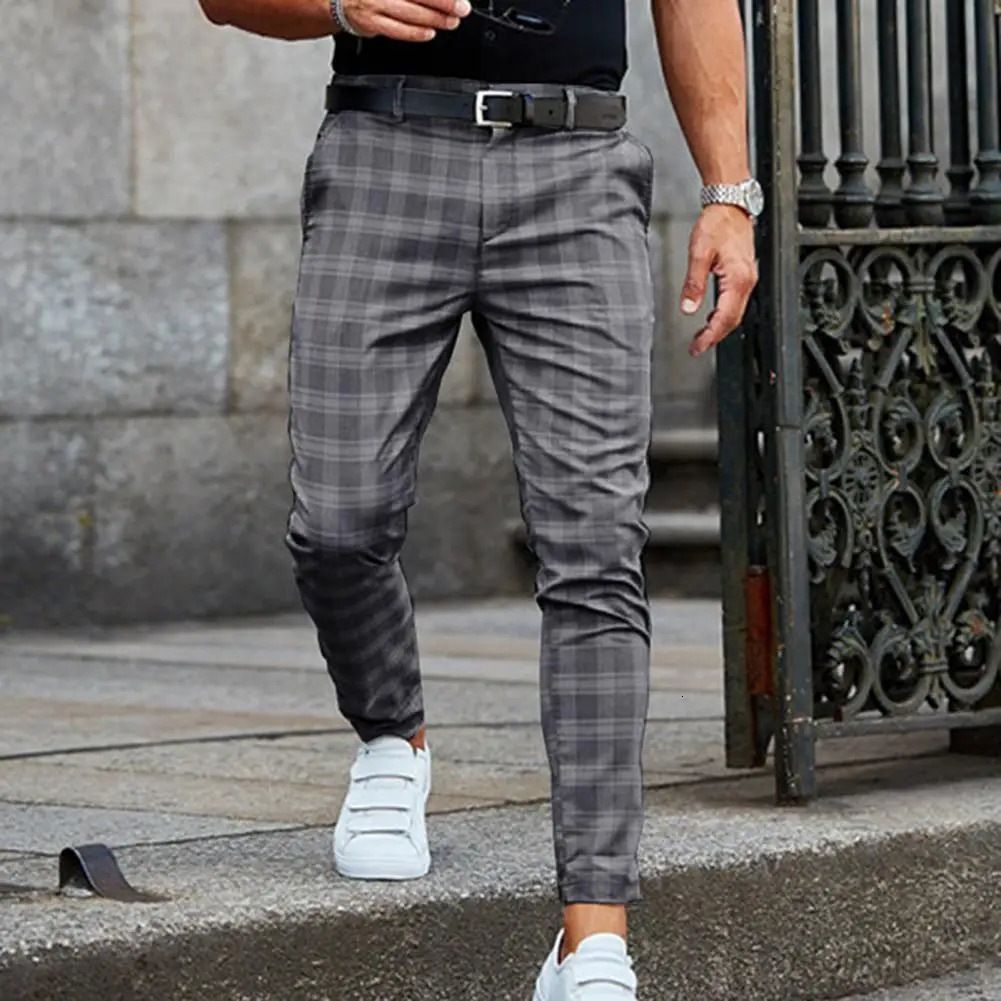 Plaid Pattern Fashion Mens Trouser Loose Autumn Retro Pants Business Casual Straight Leg Slimming 250403e