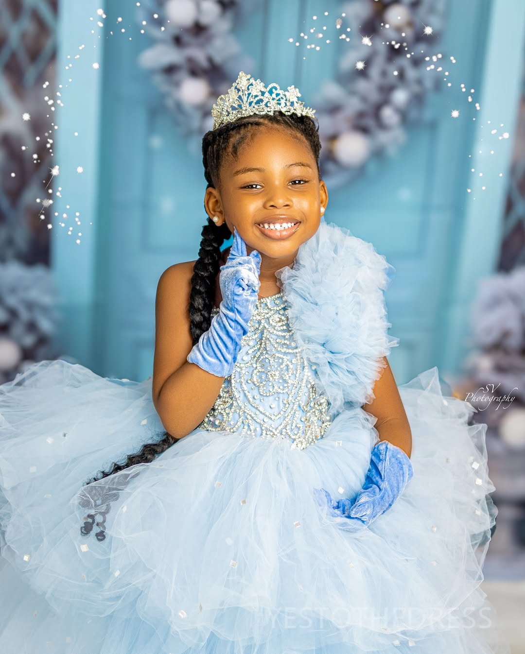 2025 Aso Ebi Light Sky Blue Flower Girl Dresses Children Birthday Dress Illusion One Shoulder Rhinestones Tiered Tulle Princess Queen Ball Gown For Ma