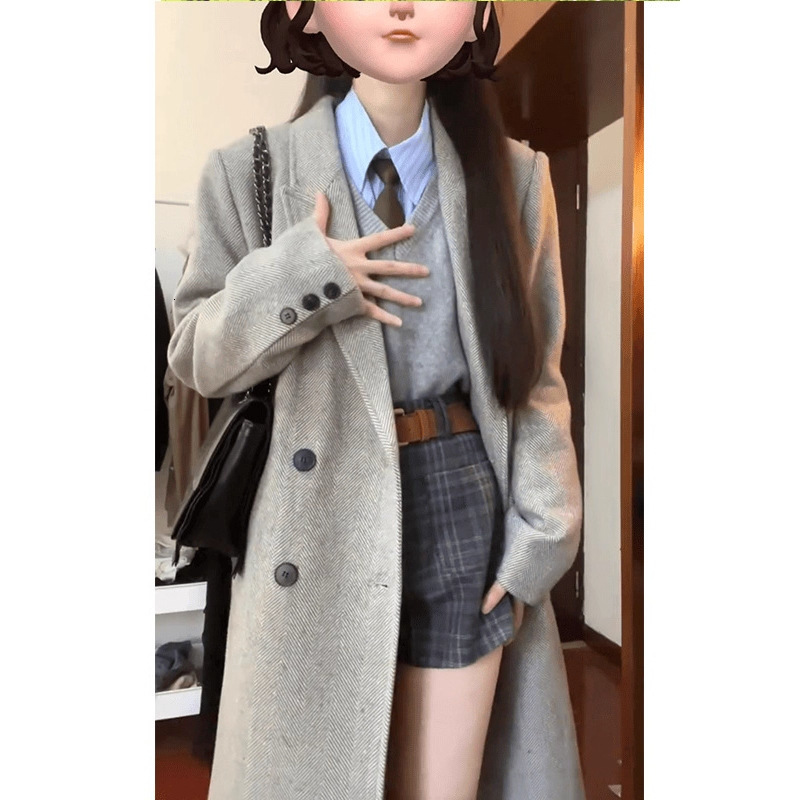 Winter Thickened Wool Coat for Women 2025 New Korean Style Petite High-end College Style Shoulder Wool Coat 241129