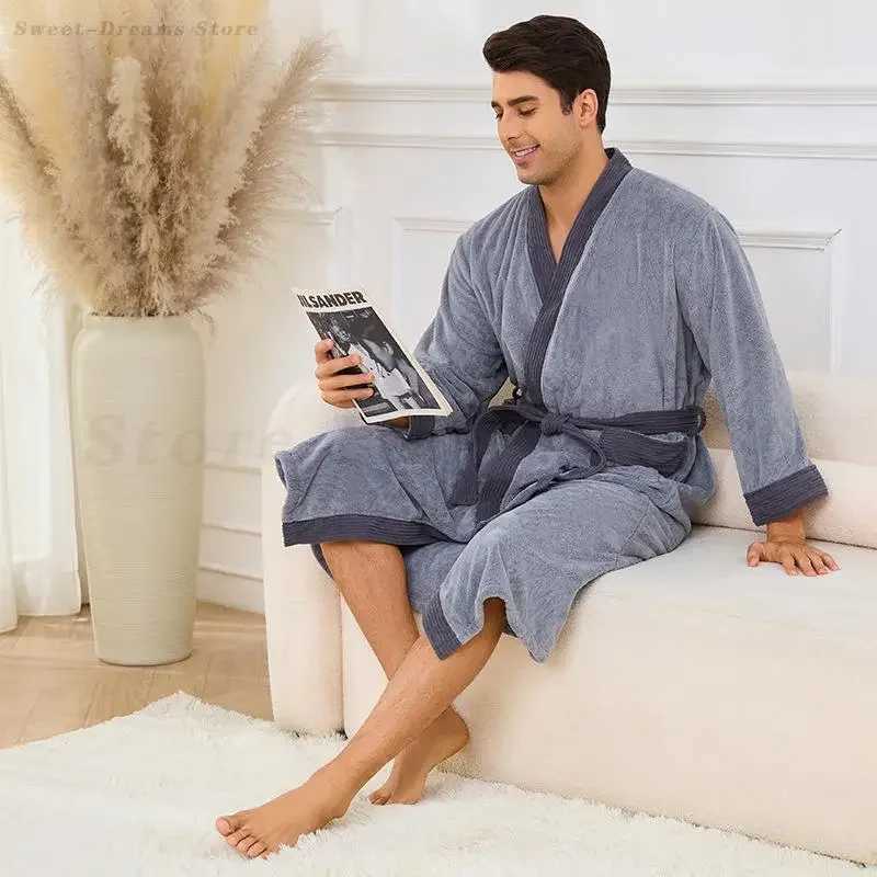 New Couple Long Robe Thicken Coral Fleece Sleepwear Home Wear Autumn Winter Flannel Bathrobe Kimono Gown Loose Casual Loungewear C251104