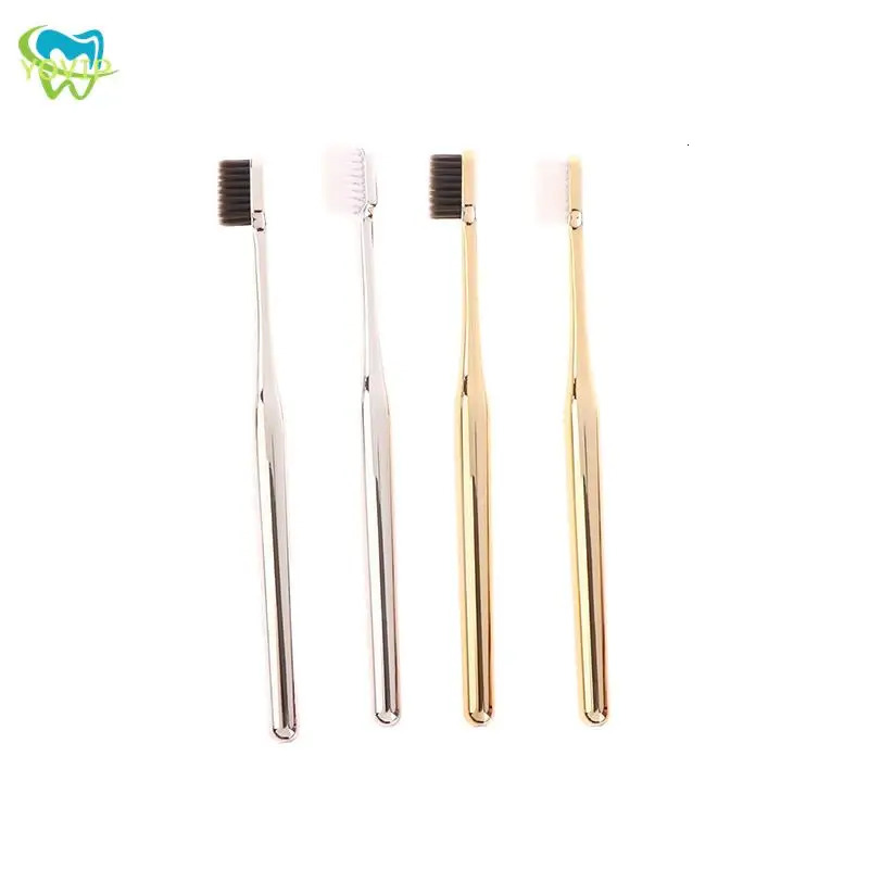 1Pc Soft Toothbrush Mens Adult Electroplated Silver Color 250325