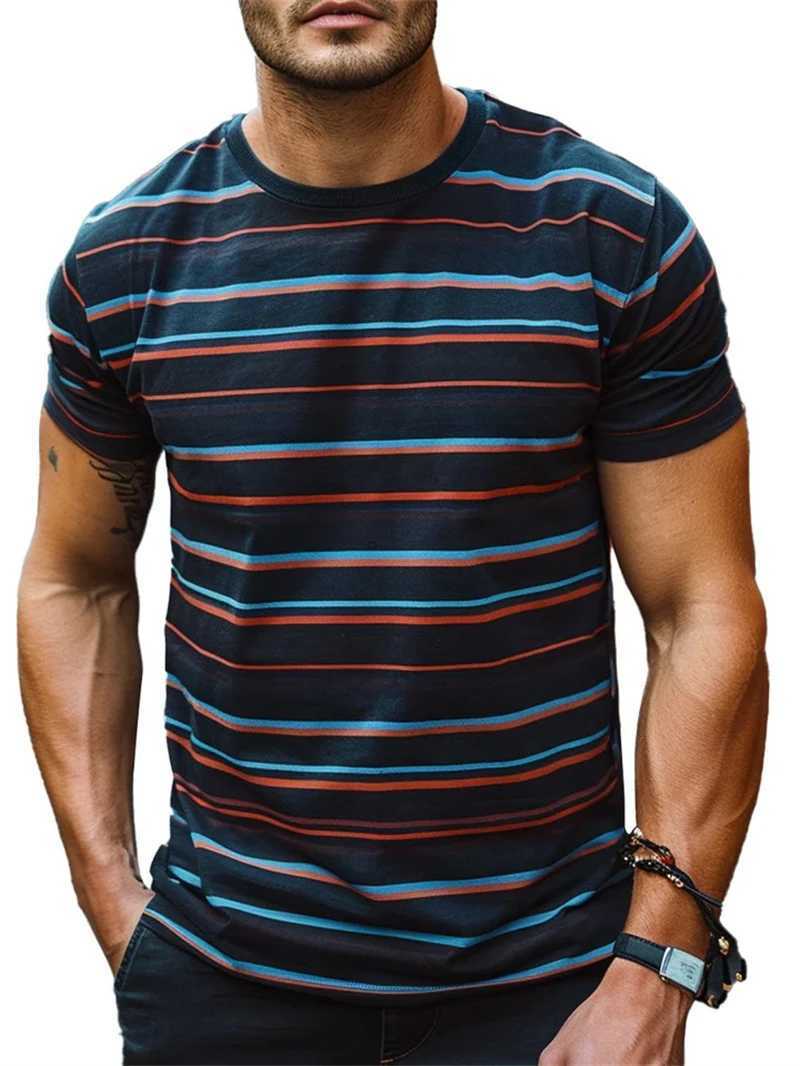 Fashion striped 3D printed mens T-shirt summer casual crew collar short sleeved T-shirt loose quick drying breathable T-shirt top W250403