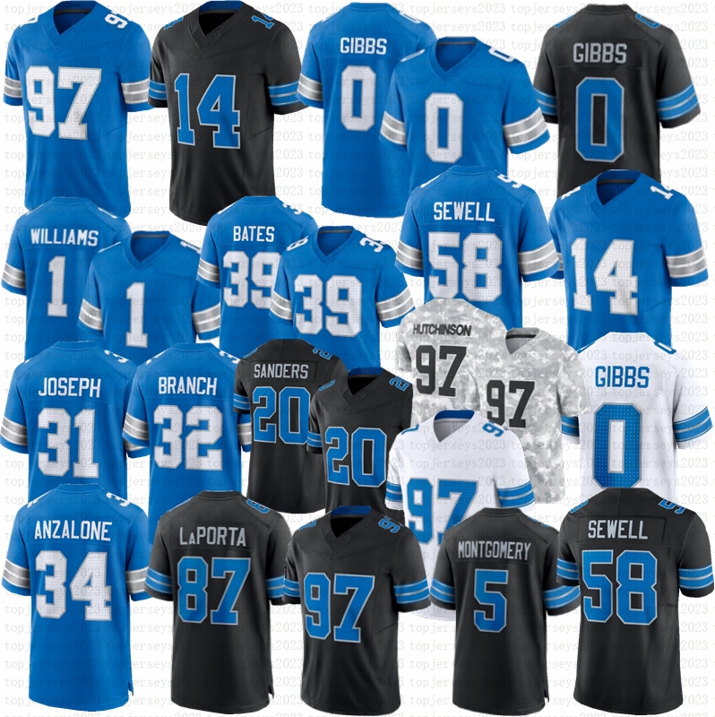 Jahmyr Gibbs Jared Goff Football Jersey Amon-Ra St. Brown Sam Laporta Barry Sanders Williams Campbell Montgomery Sewell Arnold Brian Branch Anzalone Bates Joseph