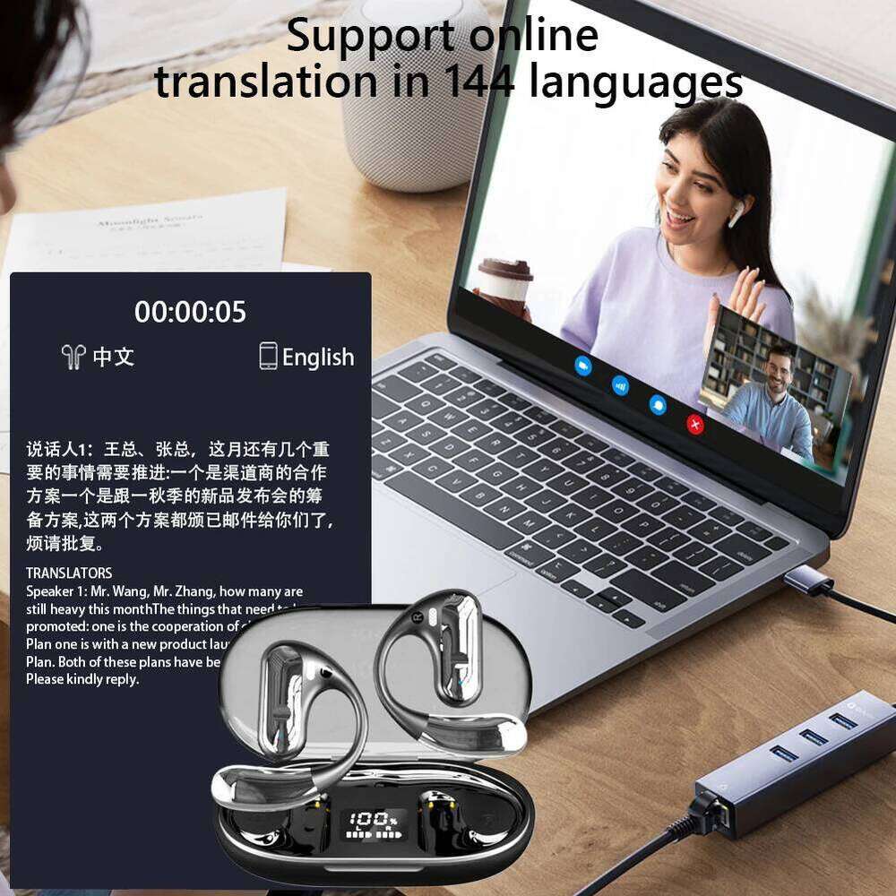Q28 hanging ear headphones AI Translator Earbuds144 Languages Bluetooth Real Time Translation Earphones Noise Cancelling Wireless Earphone