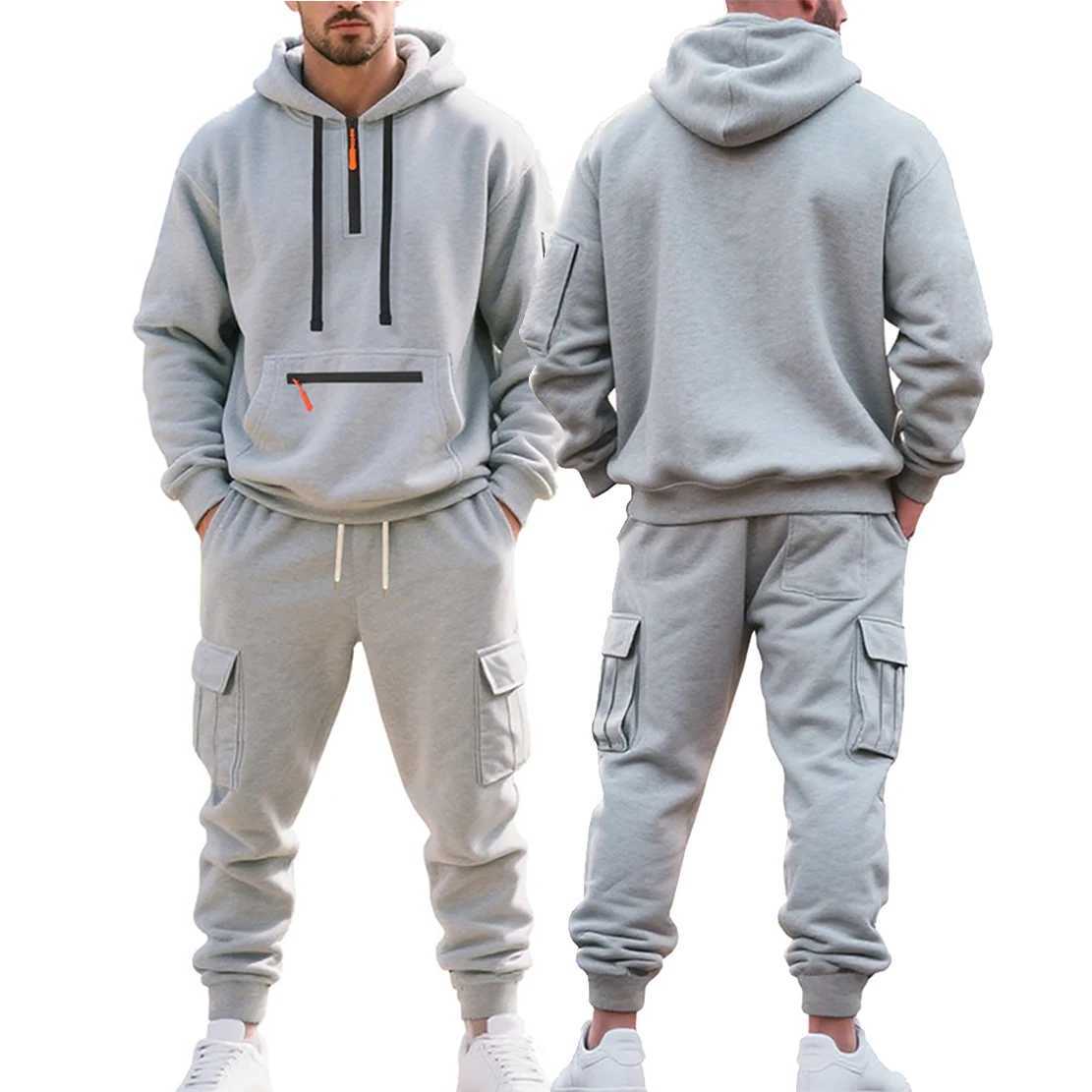 Mens Heavyweight FleeceLined Casual Tracksuit Set for Winter LooseFit HalfZip 2Piece Workwear Style J251104