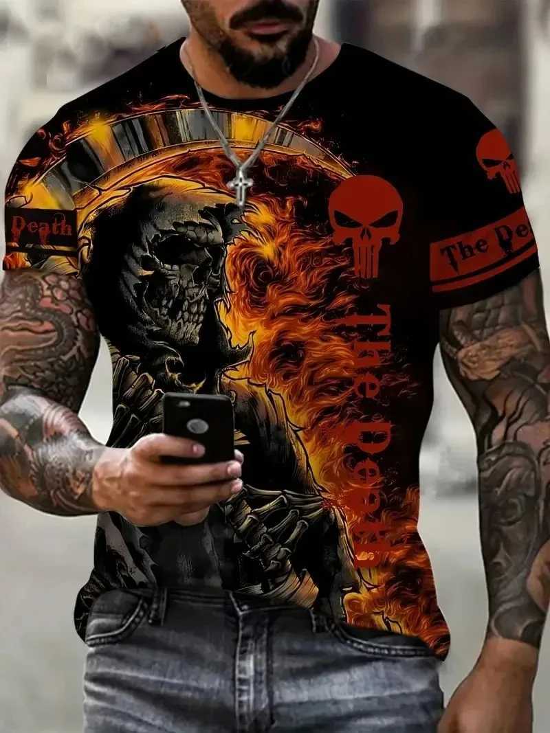 Horror Death Mens Skull T-shirt Short Sleeve 3D Printed Horror Street Hip Hop T-shirt O-Neck Loose Casual Summer Top W250403