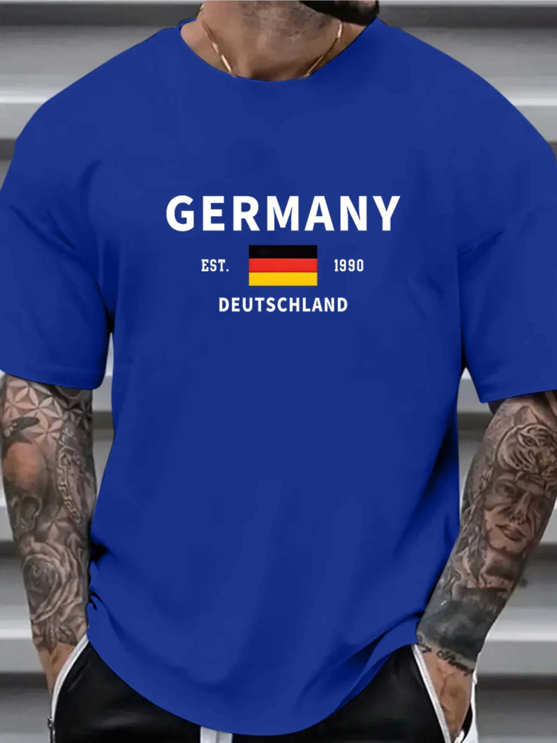 German flag mens casual retro O-neck short sleeved outdoor flower street clothing mens sportswear oversized clothing W250403