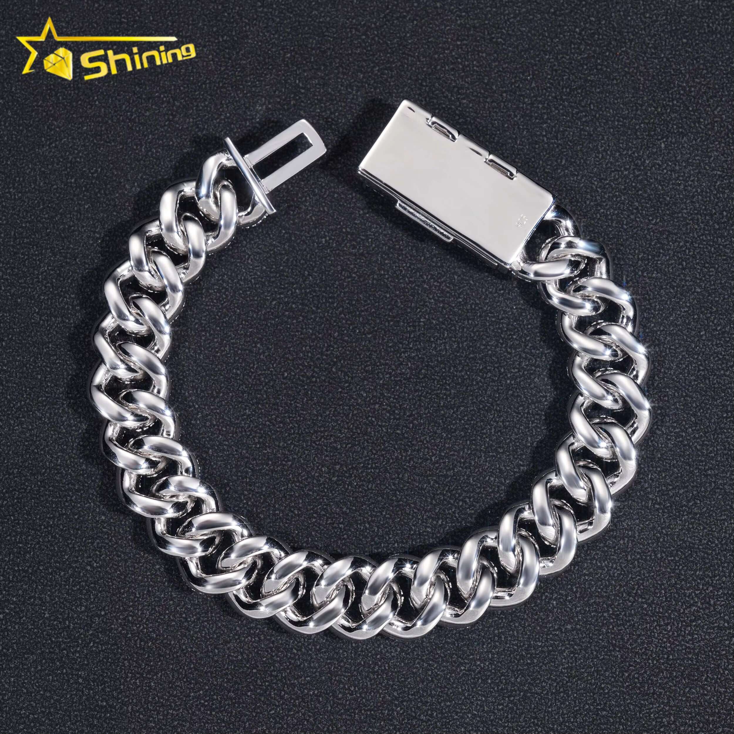 Hip Hop Jewelry 13MM Iced Out 925 Silver Gold Plated VVS D Color Infinity Link Moissanie Cuban Link Chain Bracelet