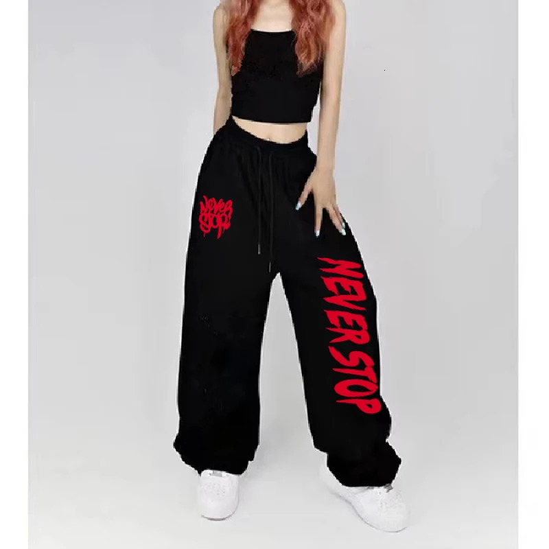 Black White Drawstring n Sweatpants Street Dance Hiphop Sports for Women Summer Allmatch Long Pants Woman Z260314