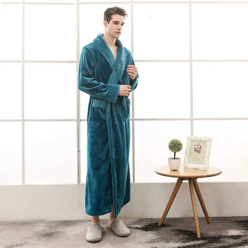 Men Dressing Gown Winter Thick Man Fleece Fluffy Long Bathrobe With Sashes Long Sleeve Solid Pockets Bath Robe Male 2024 C251104