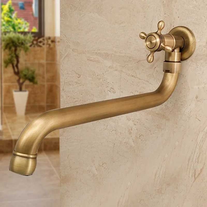 Antique Bronze Wall Mount Outdoor Mop Sink Faucet - Rotatable Spout Cold Water Kitchen Pool Utility Faucet Y251104
